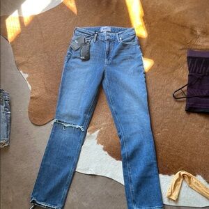 PAIGE Women's Distressed Blue Straight Leg Jeans